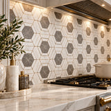Bianco Carrara, Dolomite & Emperador Daisy Flower Marble Mosaic 310x270x10mm