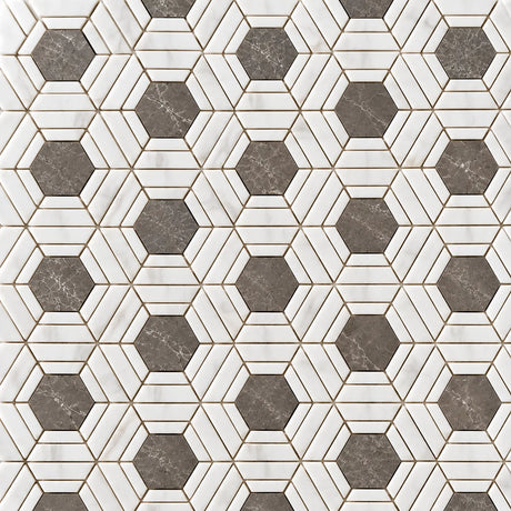 Bianco Carrara, Dolomite & Emperador Daisy Flower Marble Mosaic 310x270x10mm