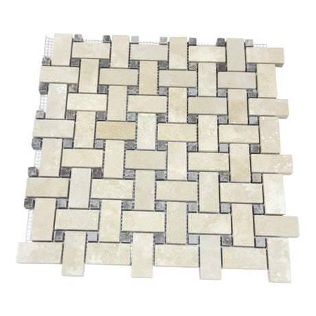 Ivory Travertine Honed Basketweave Mosaic Tile 