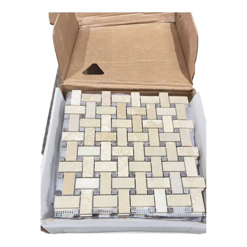Ivory Travertine Honed Basketweave Mosaic Tile 