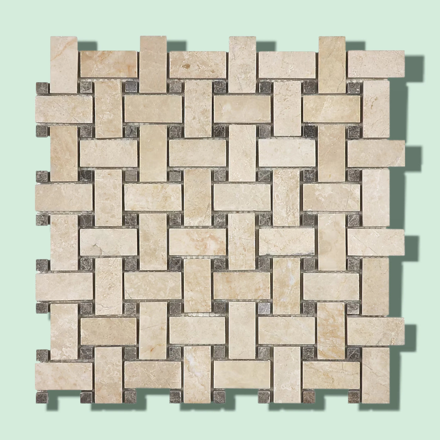 Ivory Travertine Honed Basketweave Mosaic Tile 