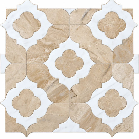 Large Daisy Diana Royal, Dolomite & Bianco Sivec Honed Marble Waterjet Mosaic Tile 305 × 305 × 10 mm