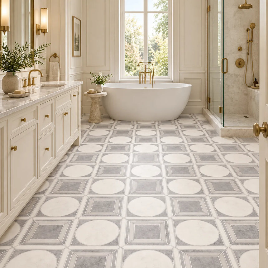 Afyon Grey, Afyon White & Dolomite Cicero Marble Mosaic Tile 305 × 305 × 10 mm