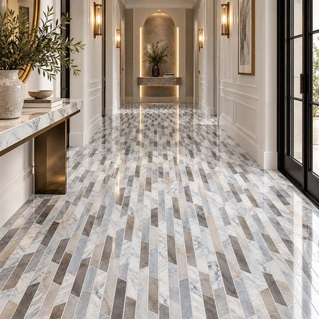 Afyon Grey & Palisandra Rhodes Marble Mosaic Tile 224 x 364 mm