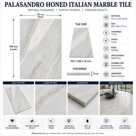 Palissandro Bluette Honed Marble Tiles 