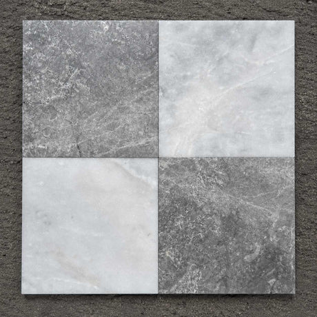 Pietra Grey & Calacatta White Checkerboard Marble Tiles 305x305mm