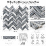 Skyline Honed Marble Herringbone Mosaic 15x50x10mm