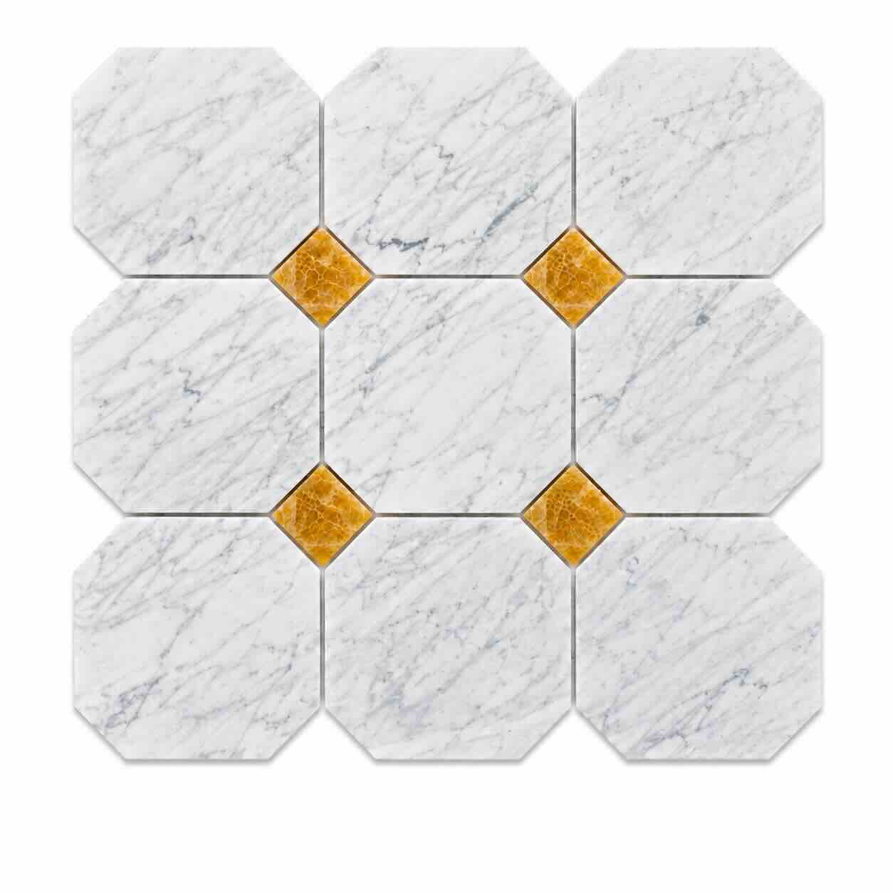 Italian Statuario Honed Octagon Marble Tile | Gold Onyx 305x305x10mm