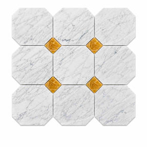 Italian Statuario Honed Octagon Marble Tile | Gold Onyx 305x305x10mm