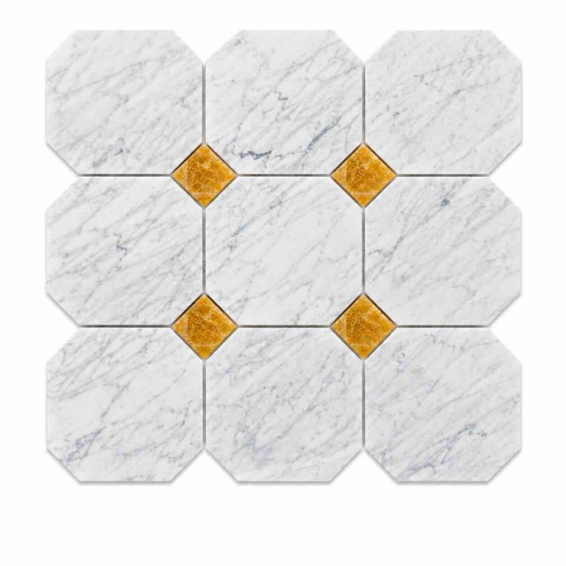 Italian Statuario Honed Octagon Marble Tile | Gold Onyx 305x305x10mm
