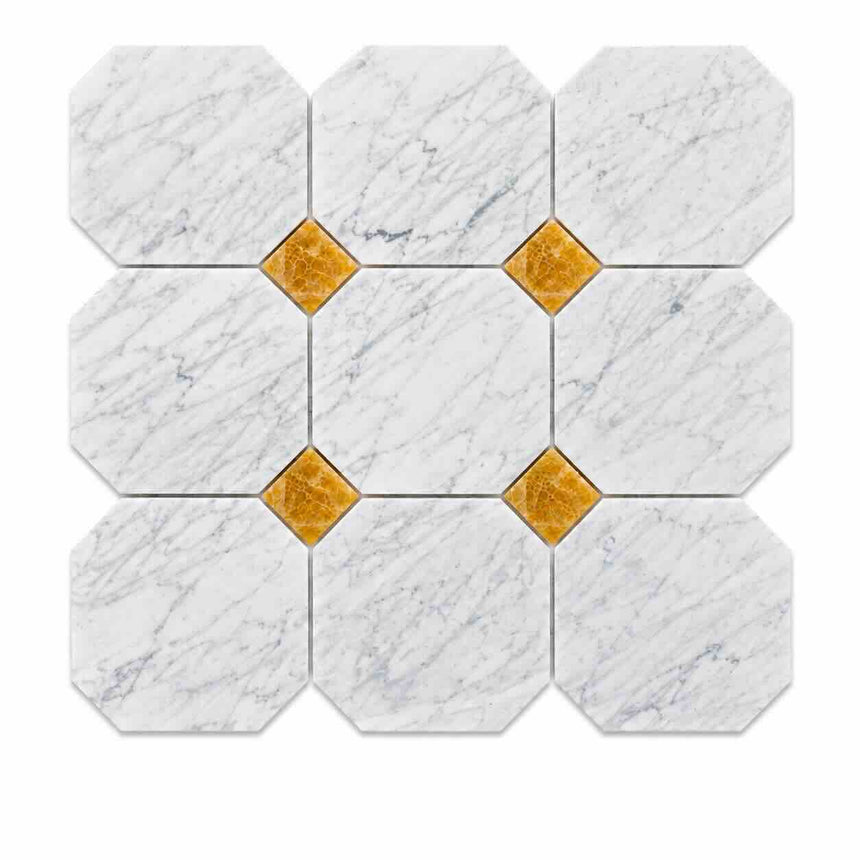 Italian Statuario Honed Octagon Marble Tile | Gold Onyx 305x305x10mm