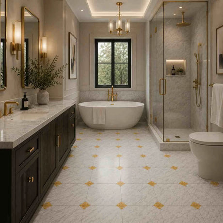 Italian Statuario Honed Octagon Marble Tile | Gold Onyx 305x305x10mm