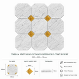 Italian Statuario Honed Octagon Marble Tile | Gold Onyx 305x305x10mm