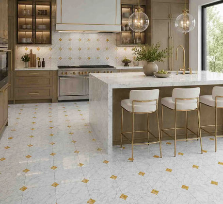Italian Statuario Honed Octagon Marble Tile | Gold Onyx 305x305x10mm