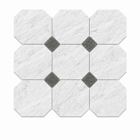 Italian Statuario Honed Octagon Marble Tile | Emperor Gray 305x305x10mm