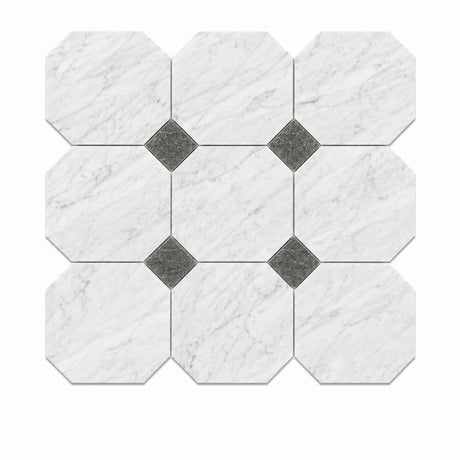 Italian Statuario Honed Octagon Marble Tile | Emperor Gray 305x305x10mm