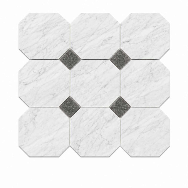 Italian Statuario Honed Octagon Marble Tile | Emperor Gray 305x305x10mm