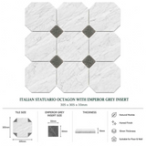 Italian Statuario Honed Octagon Marble Tile | Emperor Gray 305x305x10mm
