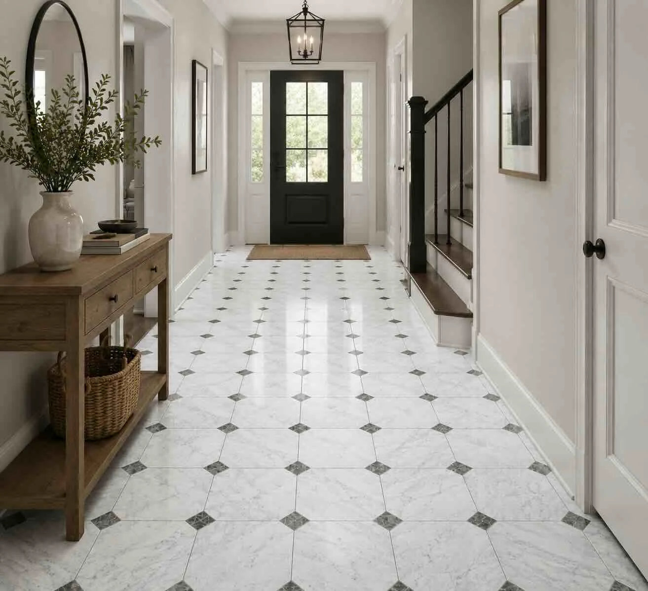 Italian Statuario Honed Octagon Marble Tile | Emperor Gray 305x305x10mm