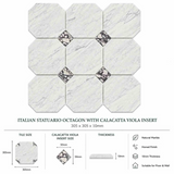 Italian Statuario Honed Octagon Marble Tile | Calacatta Viola 305x305x10mm