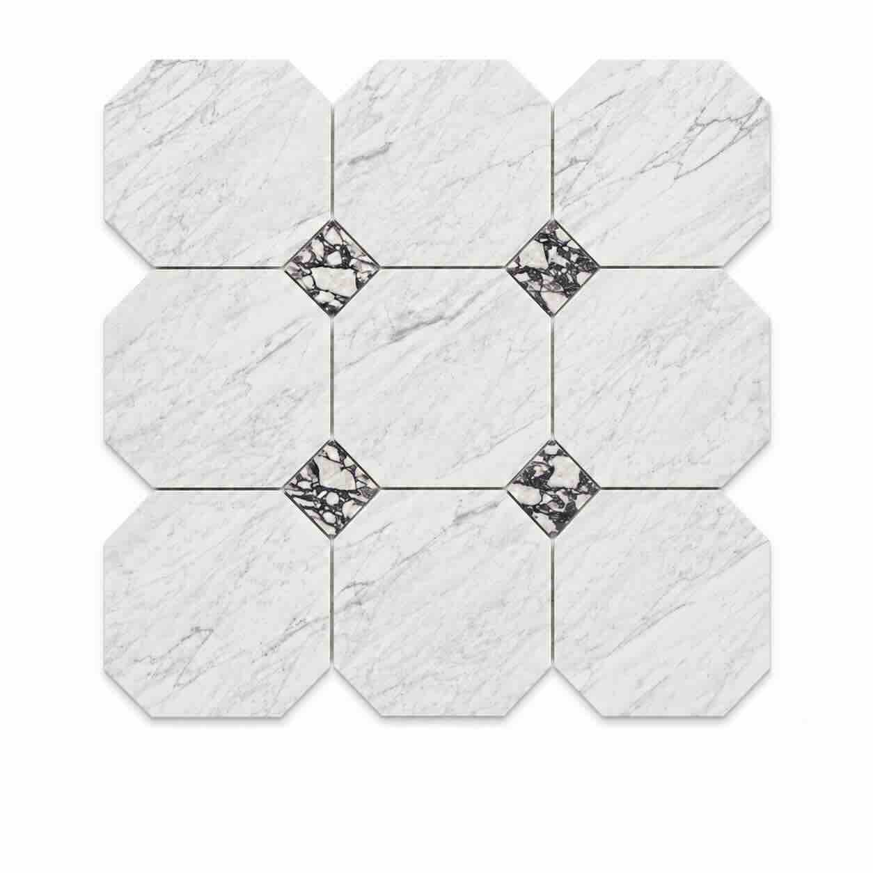 Italian Statuario Honed Octagon Marble Tile | Calacatta Viola 305x305x10mm