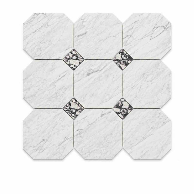 Italian Statuario Honed Octagon Marble Tile | Calacatta Viola 305x305x10mm