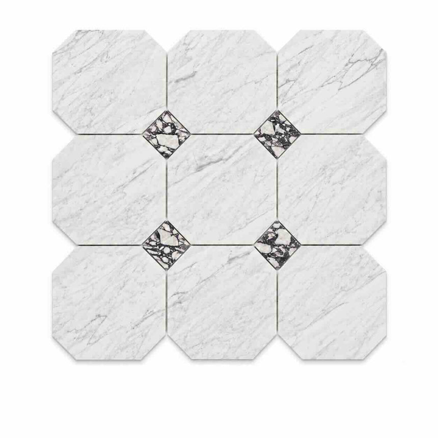 Italian Statuario Honed Octagon Marble Tile | Calacatta Viola 305x305x10mm