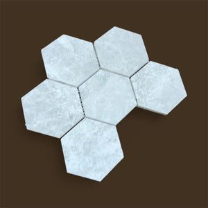 Tundra Gray Hexagon Honed Marble Mosaic Tiles 100x100x10mm