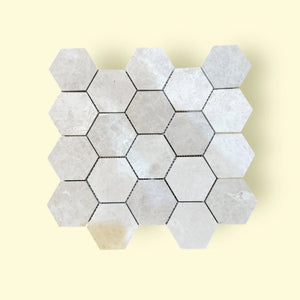 Tundra Gray Hexagon Honed Marble Mosaic Tiles 75x75x10mm