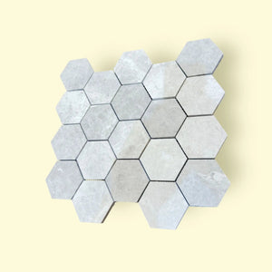 Tundra Gray Hexagon Honed Marble Mosaic Tiles 75x75x10
