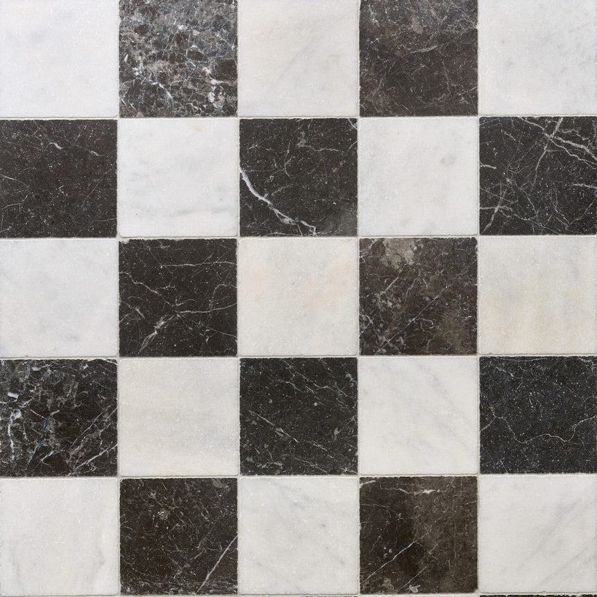 Chequer White / Black Tumbled Marble Tiles 