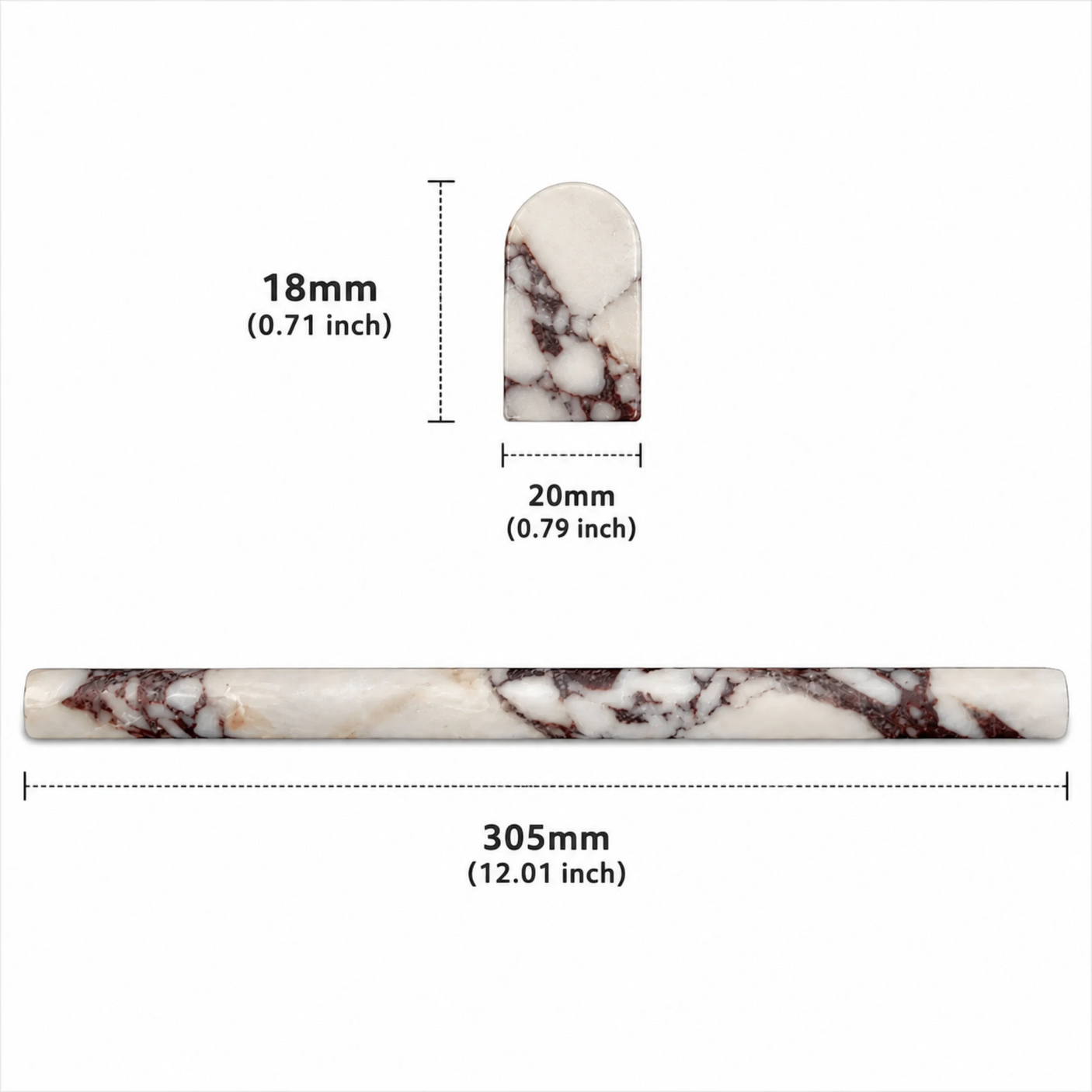 Violetta Polished Marble Pencil Liner Moulding | 305x20x18mm