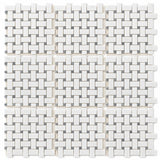 Bianco Dolomite Basketweave Matt Polished Marble Mosaic Sheet (25 × 50 mm)