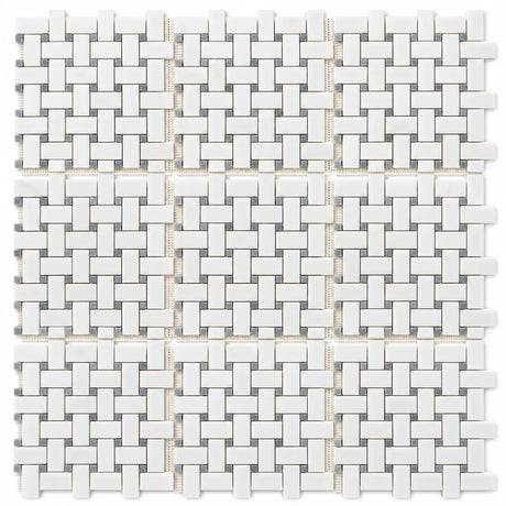 Bianco Dolomite Basketweave Matt Polished Marble Mosaic Sheet (25 × 50 mm)