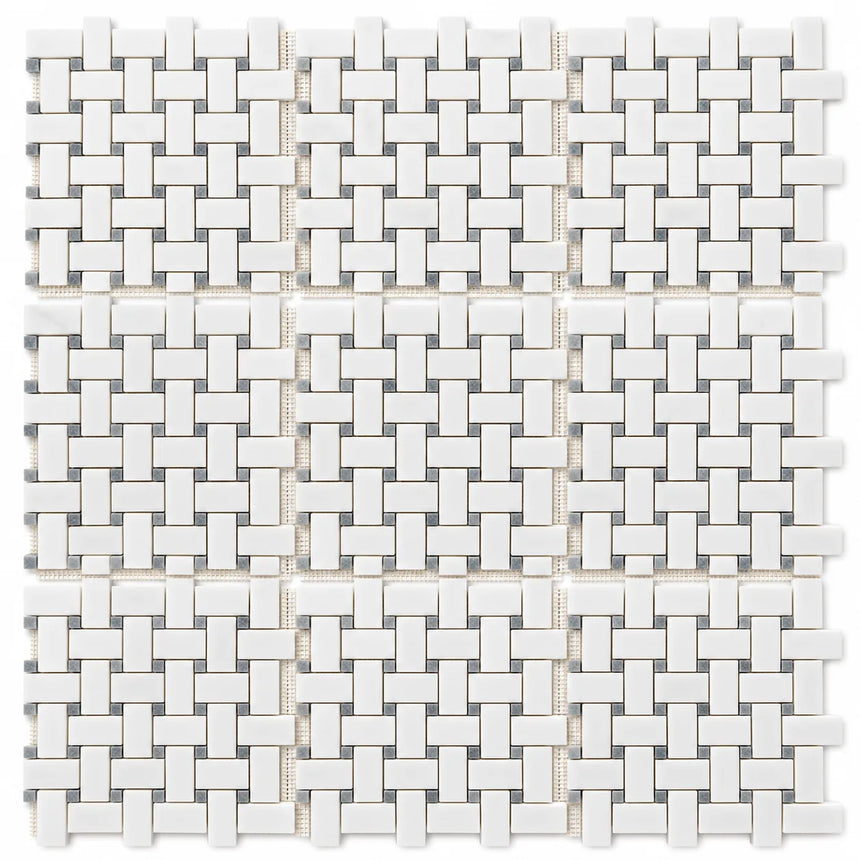 Bianco Dolomite Basketweave Matt Polished Marble Mosaic Sheet (25 × 50 mm)