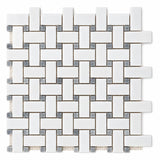 Bianco Dolomite Basketweave Matt Polished Marble Mosaic Sheet (25 × 50 mm)