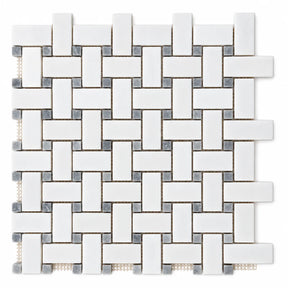 Bianco Dolomite Basketweave Matt Polished Marble Mosaic Sheet (25 × 50 mm)