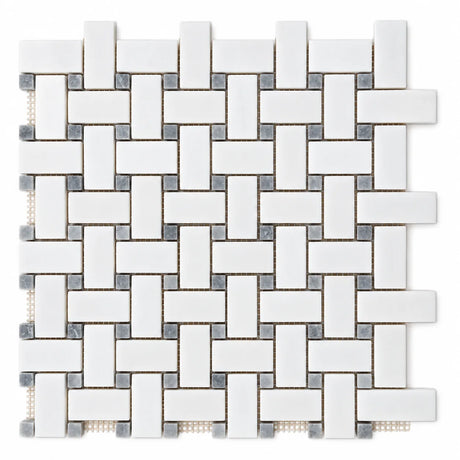 Bianco Dolomite Basketweave Matt Polished Marble Mosaic Sheet (25 × 50 mm)