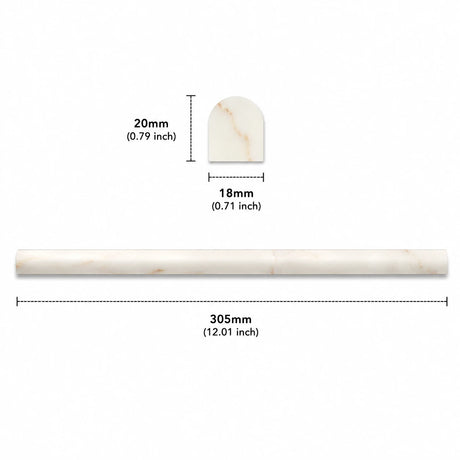 Calacatta Amber Honed Marble Pencil Moulding - 305 × 18 × 20mm