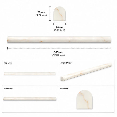 Calacatta Amber Honed Marble Pencil Moulding - 305 × 18 × 20mm