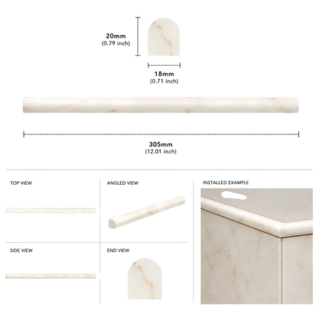 Calacatta Amber Honed Marble Pencil Moulding - 305 × 18 × 20mm