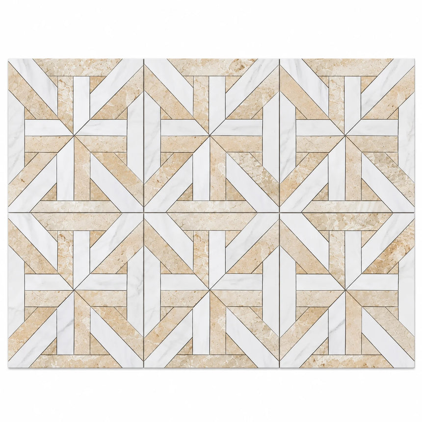 Diana Royal & Dolomite Rubicon Waterjet Marble Mosaic Tile 432 x 432 mm