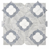 Large Daisy Waterjet Afyon Grey, Avenza Light & Dolomite Honed Marble Mosaic Tile 305 × 305 × 10 mm