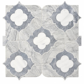 Large Daisy Waterjet Afyon Grey, Avenza Light & Dolomite Honed Marble Mosaic Tile 305 × 305 × 10 mm