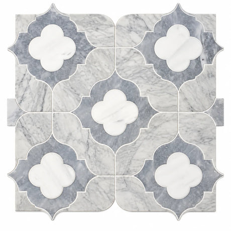 Large Daisy Waterjet Afyon Grey, Avenza Light & Dolomite Honed Marble Mosaic Tile 305 × 305 × 10 mm