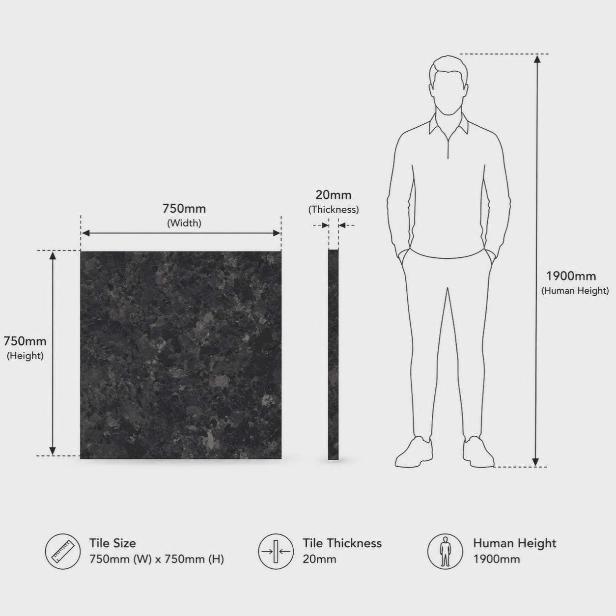 Angola Black Polished Granite Tile 760x760x20mm