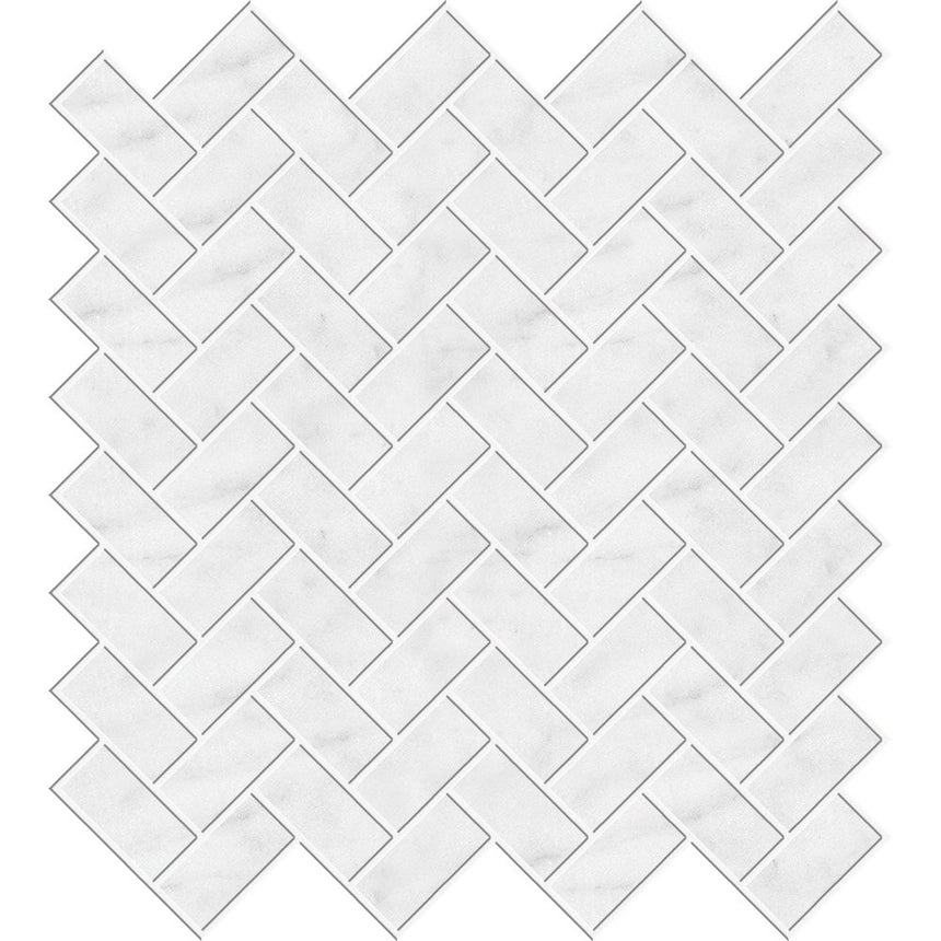 White Carrara Polished Marble Herringbone Mosaic Tile