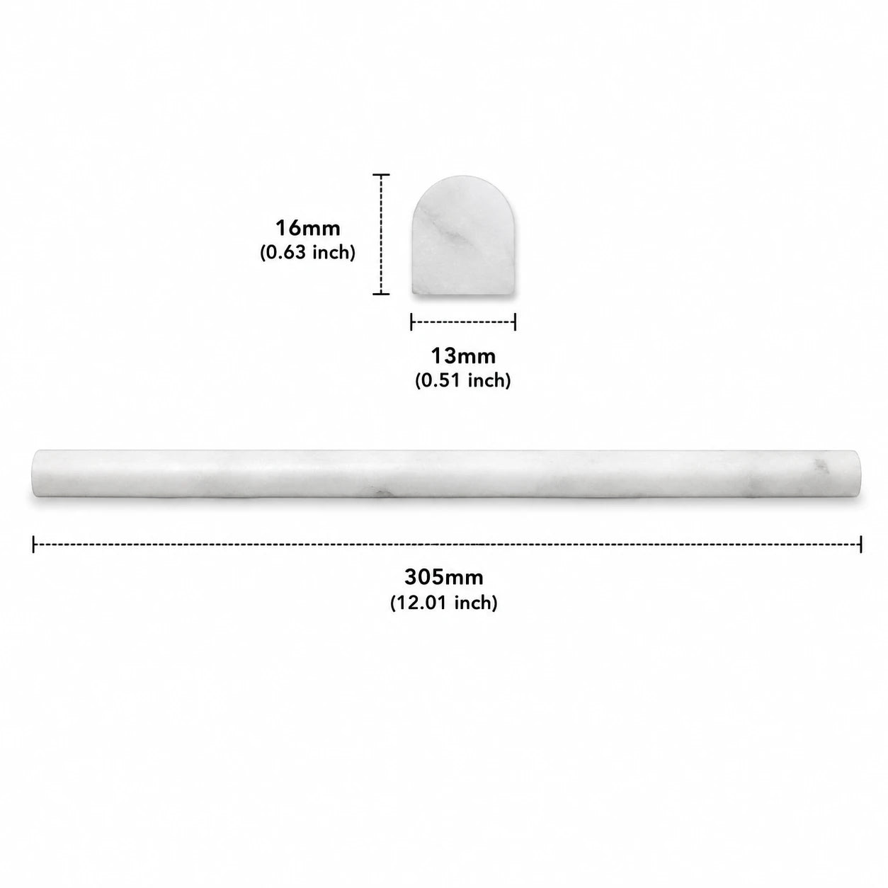 Carrara Honed Pencil Liner Marble Moldings 13x16x305mm
