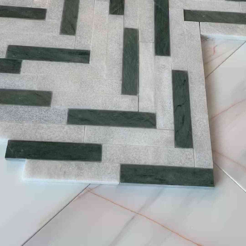 Verde Green Marble Herringbone Marble Mosaic Tile