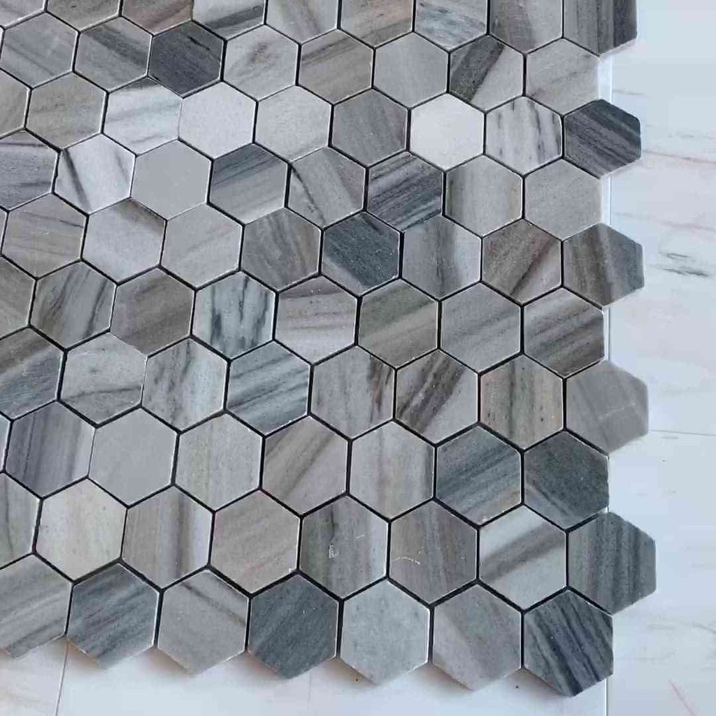 Skyline Polished Hexagon Marble Mosaic Tiles 50x50mm